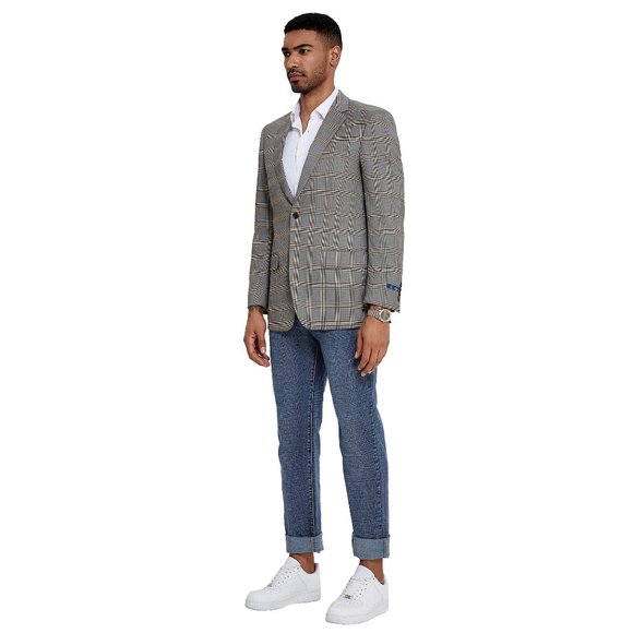 NEW Mens Blazer Jacket Tanned Gray Glen Check by ZeGarie - Picture 5 of 5